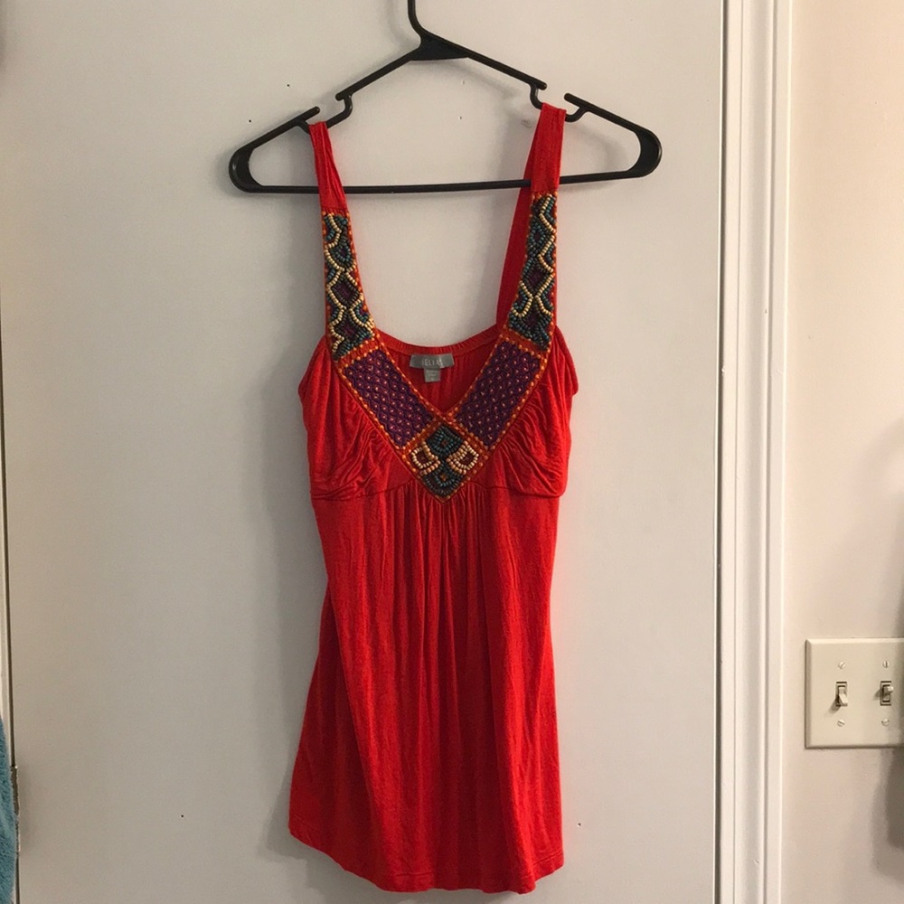 Bright red beaded tank top